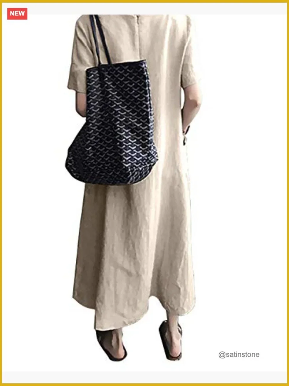 Maxi Dress with Pockets Soft Breathable V-Neck Short Sleeve Linen Blend - Picture 3 of 5